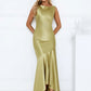 Elegant Satin Backless Sexy Maxi Dress Women Fashion Sleeveless Backless Pleated Bodycon Club Party Long Dresses