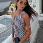Zigzag Stripe Print Mini Dress Woman Summer Trend Skew Collar Backless Sleeveless High Street Sexy Fashion Bodycon