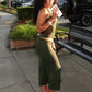 Leisure 2-Piece Set Women Patchwork Mesh u-Neck Vest+Flared Pant Legs Short Classic Simple Summer Fashion Streetwear