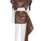 Irregular PU Leather Skirt Two Piece Set Women Sleeveless Short Top And Mini Skirt Matching Sets Elegant Sexy Dress Set