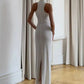 Turtleneck Off-shoulder Sexy Knit Maxi Dress For Women Gown Metal Buckle Strapless Sleeveless High Waist Knitted Dress