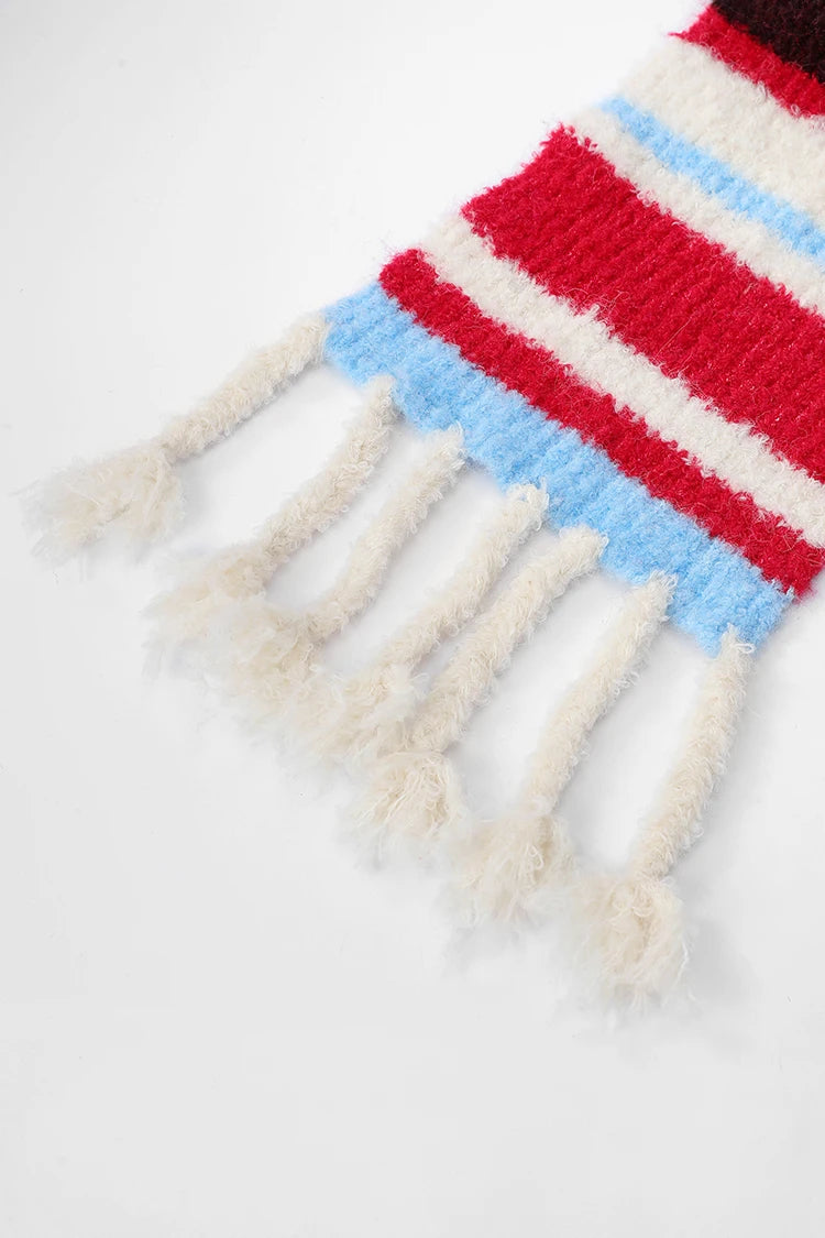 2025 Winter New Arrivals Cute Casual Preppy Sweet Stripe Plush Scarf For Women