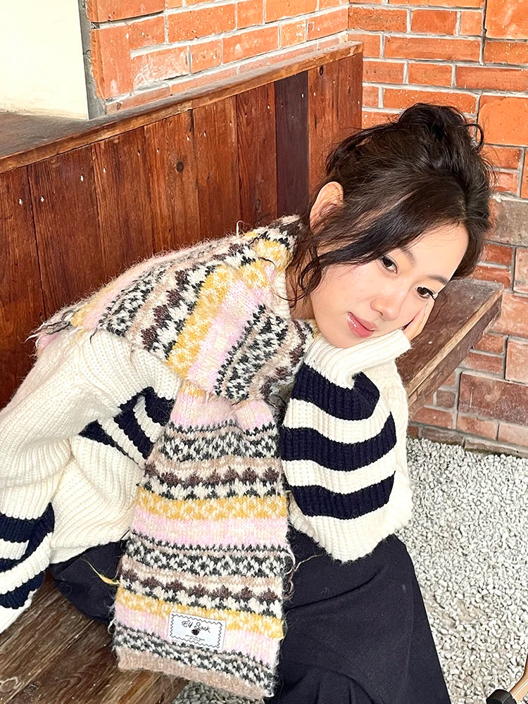 2025 Winter New Arrivals Y2K Bohemian Stripe Panel Neck Warmer Accessory For Woman