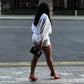 2 Piece Set White Chiffon Polka Dot Oversized Blouse and Shorts Co-ord Sets Elegant 2026 Fall Outfits Woman