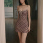 Square Collar Sleeveless Dress Women Sex Plaid Print Fashion Bow Bandages Ruched Patchwork Hottie Trend Party Bodycon