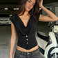 Button Cowl Neck Short Sleeve Summer Tops for Women Clothes Fashion 2026 Womans Shirts