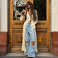 Button Front Long Sleeve Sheer Open-knit Long Cover-up Jacket Women Autumn Beach Vacation Outfit Maxi Cardigan