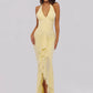 Mesh Deep V Neck Backless Sexy Maxi Dress Women Elegant Halter Off-shoulder Sleeveless Ruffled Club Party Long Dress