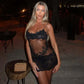See Through Lace Trim Mesh Sexy Date Nights Dresses Black White Spaghetti Strap Backless Mini Dress Club Wear