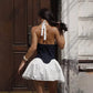 Deep V Neck Backless A-line Short Dresses French Elegant Sexy Patchwork White Summer Dress Womans Clothes