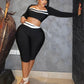 2 Piece Set Woman Contrast Patchwork Autumn Trend Low-Neck Full Sleeve Crop Tops+Skinny Peach Hip Long Pant Sexy Suit