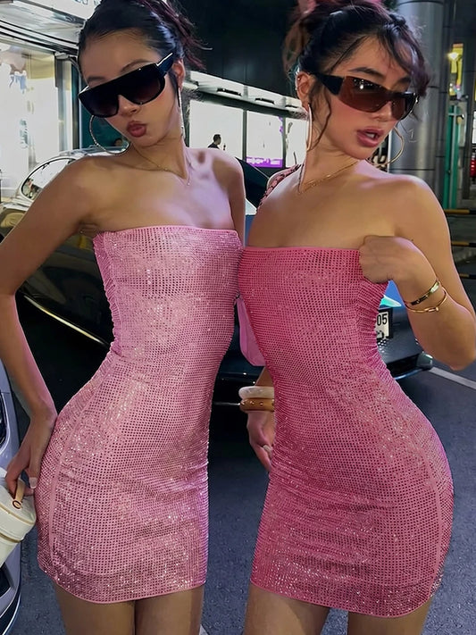 Stretch Dress Women Fashion Sexy Sequin Summer Backless Sleeveless Skinny Hottie Style Midnight Party Club Mini Bodycon