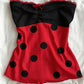 Y2K Women Strapless Tube Top Lace Trim Front Bow Ruched Design Striped Polka Dot Slim Flared Hem Summer Casual Tank Top