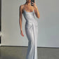 Sliver Spaghetti Strap Sexy Maxi Dress For Women Fashion Sparkle Sleeveless Backless Ruched Beach Club Sexy Long Dress