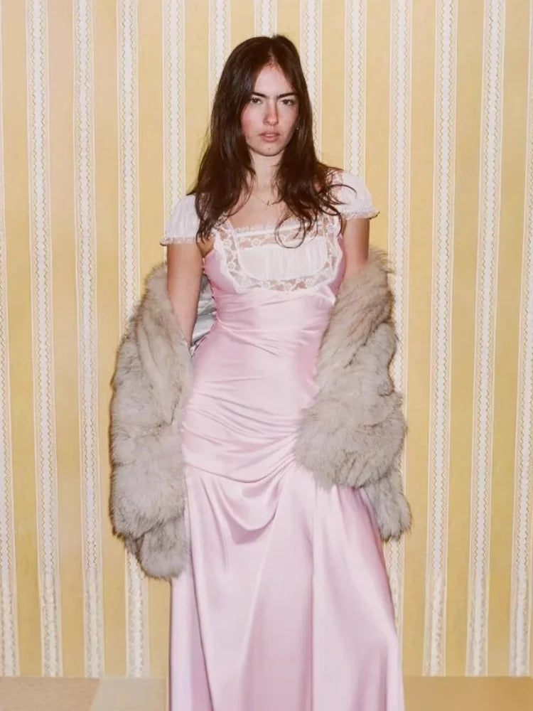 Satin Lace Black Elegant Dresses Party Flying Sleeves Backless Long Fishtail Dress 2026 Woman Clothes