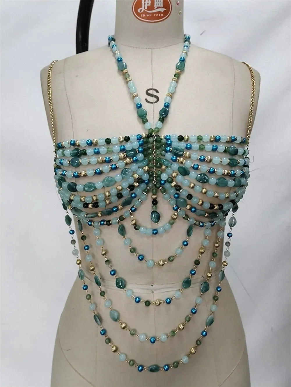Retro Bohemian Crystal Beaded Body Chain Halter Top Sexy Women Layered Tassel Chain Backless Beach Streetwear Jewelry
