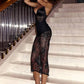Spaghetti Strap Backless Sexy Maxi Dress Women Lace Satin Patchwork See Through Ruched Skinny Club Party Long Dresses