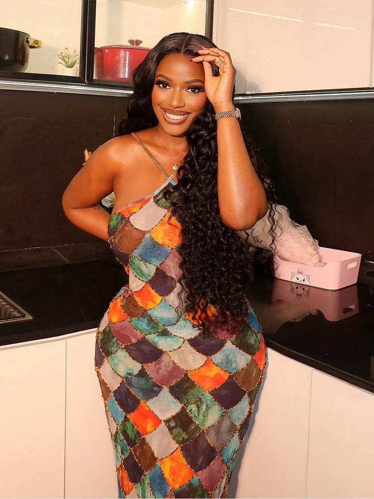 Cross Backless Dress Women Y2K Summer Colorful Scale Print Sleeveless Slim Stretch Beach Vacation Club Party Vestidos