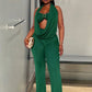 Backless Women Jumpsuit+Bra Tops Sexy Swing Collar Hollow Midnight Workout Clubwear Simple Stretch Skinny Overalls