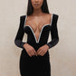Long Sleeve Sexy Deep V Neck Wired Diamante Crystal Padded Should Bodycon Outfits Women Winter Velvet Party Dress