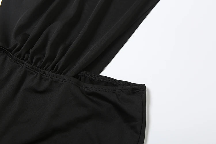 Street Side Split Romper Women Coquette Sleeveless Hipster Sexy Ruched Shoulder Solid Stretch Midnight Clubwear Playsuit