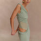 Mesh Spliced Cutout One Shoulder Split Long Dresses Green Black Elegant Party Dress Woman Clothing