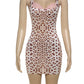 Square collar Dress Women Lace Sleeveless Mini Bodycon Leopard Print Hot Girl Midnight Club Party Hipster Outfits