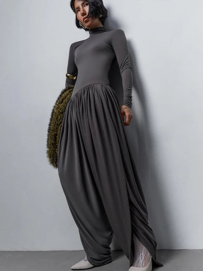 Casual Office Jumpsuit Woman Ruched y2k Trend Turtleneck Full Sleeve Streetwear Simple Basic Elegant Fall Overalls