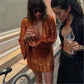 Sequins Women Short Dresses Sexy Long Flare Sleeve V Neck Glitter Club Dress Hollowed Summer Hip Package Party Outfit