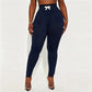 Women Solid Leggings High Waist Lace Trim Waist Ankle Hem With Bow Decor Bodycon Skinny Pants Casual Lounge Leggings