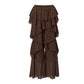 Tiered Ruffle Sheer Chiffon Wide Leg Pants Women Beach Bikini Cover Up Drawstring Waist Casual Vacation Trousers