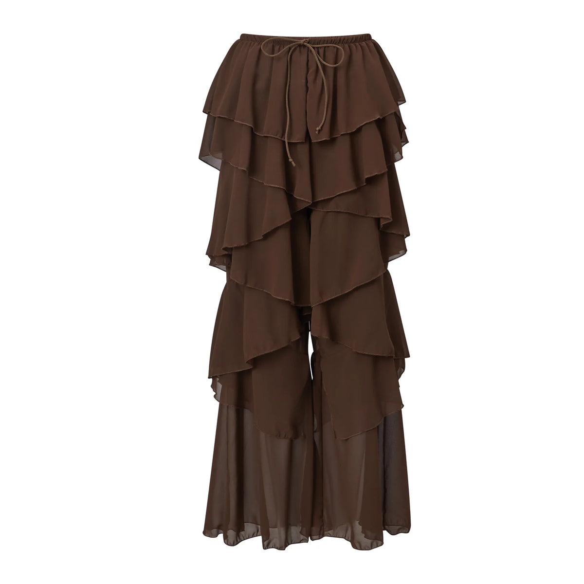 Tiered Ruffle Sheer Chiffon Wide Leg Pants Women Beach Bikini Cover Up Drawstring Waist Casual Vacation Trousers