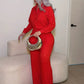 Rhinestone Decoration 2-Piece Set Women Single-Breasted Lapel Full Sleeve Shirt+Elastic Waist Pant Leisure Suits