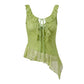 Women's Lace Cami Top Asymmetric Ruffle Hem Front Tie Sexy Slim Fit Lace Keyhole Cutout Camisole Party Club Tops