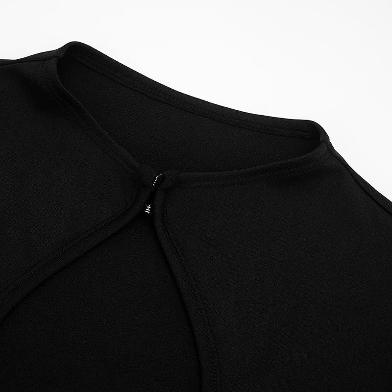 Simple Tracksuits 2-Piece Set Women Chest Hollow Long Sleeve Cardigan+Zip Pants Marching Stretch Skinny Sexy Clubwear