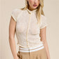 Women Semi Sheer Knit Top Mock Neck Button Front Short Sleeve Slim Cropped Tee Y2K Vintage See Through Knitwear Blouse
