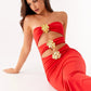 Metal Rose Hollow Out Sexy Maxi Dress Women Beach Holiday Gown Strapless Off-shoulder Backless Bodycon Club Long Dress