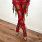 Halloween Women Floral Lace Thigh High Socks Multi Tier Ruffle Sheer Mesh Over Knee Stockings Cosplay Party Hosiery