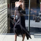 Ruffles Irregular Hem Maxi Dress Women Low-Neck Sleeveless Solid Skinny Simple Classic Summer High Street Vestidos