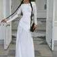 Long Sleeve Ruched Maxi Dress High Quality Elegant White Dresses Woman Fall Clothes