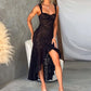 Irregular Hem Sleeveless Long Dresses Lace Black Party Dress Valentines Clothes Women Sexy Night Out Outfits