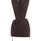Hot Girls Sexy Wild Style 2 Piece Set Woman Deep V-Neck Backless Bodysuits+Skinny Peach Hip Mini Skirts Fashion Suits