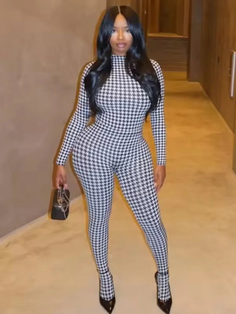 Sexy Foot Jumpsuit Women Snake Print Autumn Trend o-Neck Full Sleeve Stretch Skinny Street Clubwear Zip Slim Overalls