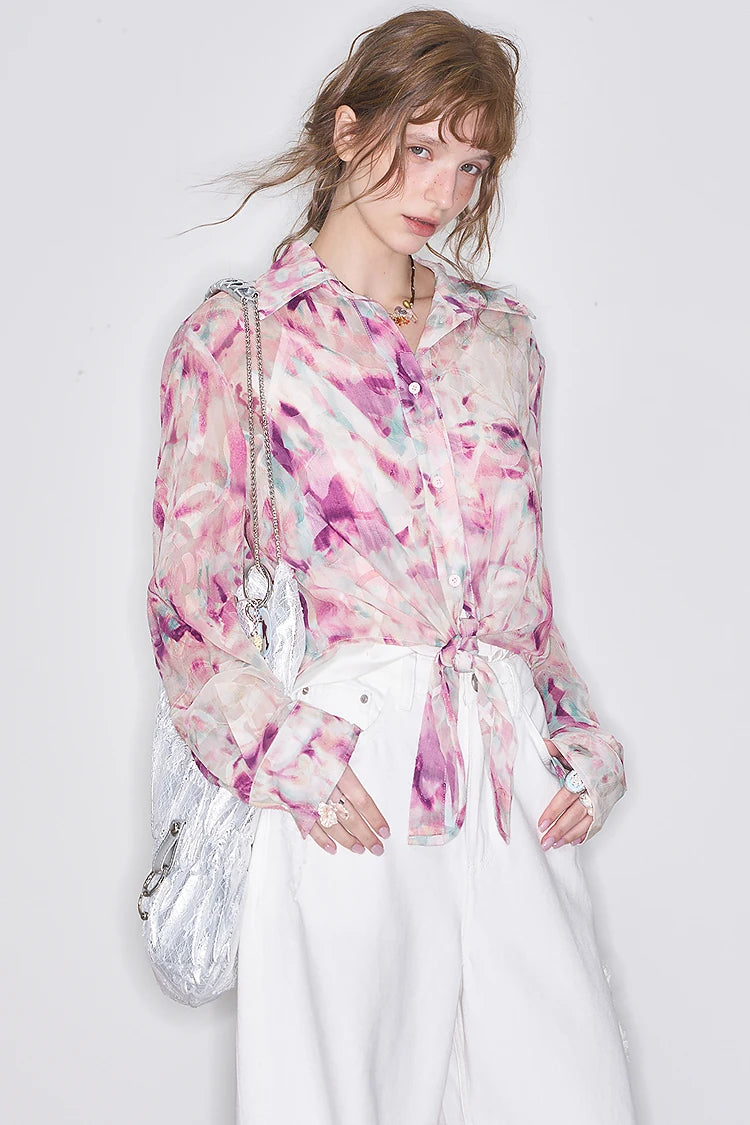 2025 Spring New Arrivals Retro Floral Thin Lace Shirt Women's Sweet Chiffon Casual Top