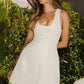 Women White Sleeveless U Neck Mini Dress A Line Flare Short Dress Elegant Office Wedding Guest Cocktail Party Vestidos