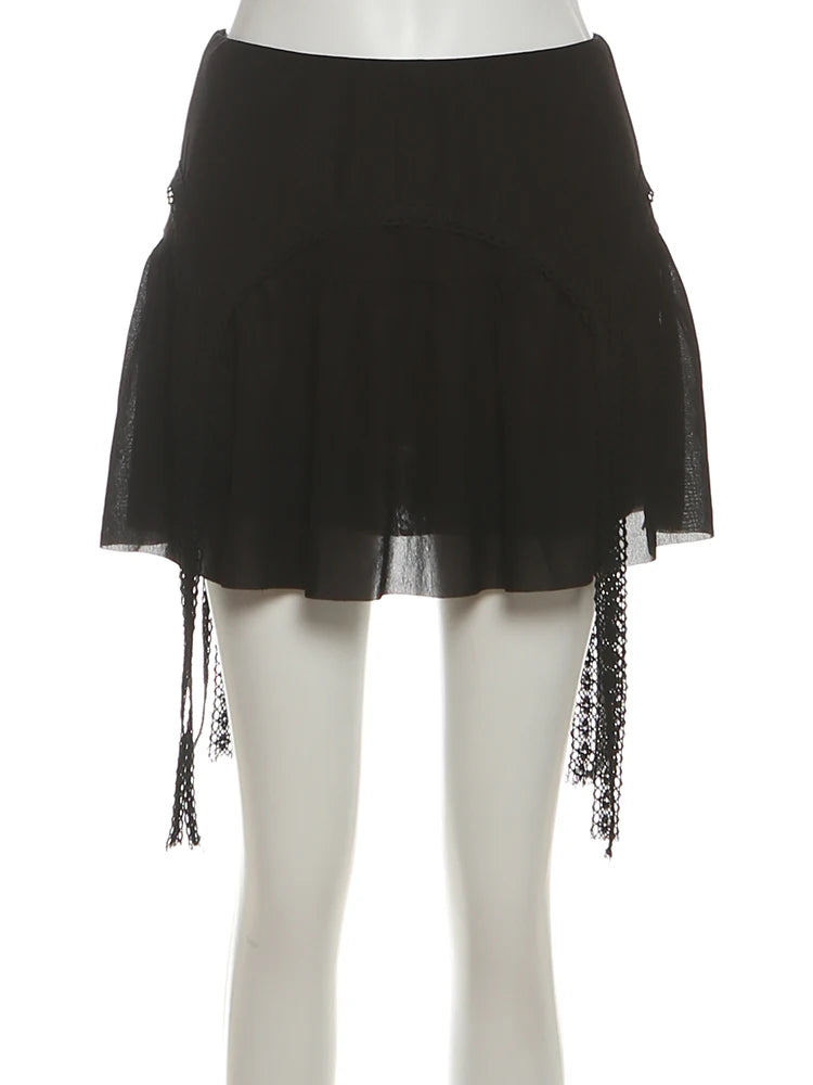 Sexy Ruched 2-Piece Set Women 3d Flowers v-Neck Slit Tank Tops+Tassels Skirts Midnight Hottie Hipster Summer Outfits