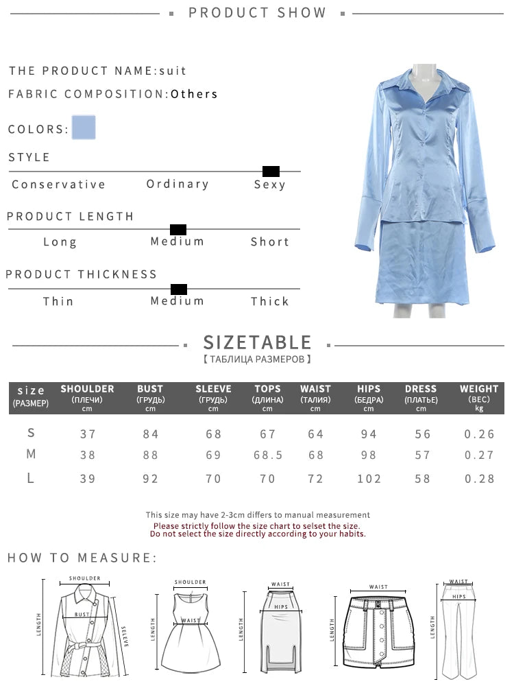 Office Style 2-Piece Set Women Lapel Single-Breasted Split Full Sleeve Shirt+Loose Skirt Satin Street Daily Suits
