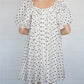Women's French Retro Polka Dot Babydoll Mini Dress Square Neck Puff Sleeve Loose Fit Swing Dress Casual Summer Sundress