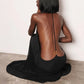 Women Heart Metal Ring Halter Maxi Dress Ultra Open Back Sheer Mesh Slinky Floor Length Evening Gown Club Party Dress