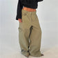 Vintage Y2K Women Baggy Wide Leg Cargo Pants Mid Rise Flap Multi Pockets Stitch Seam Loose Straight Trousers Streetwear
